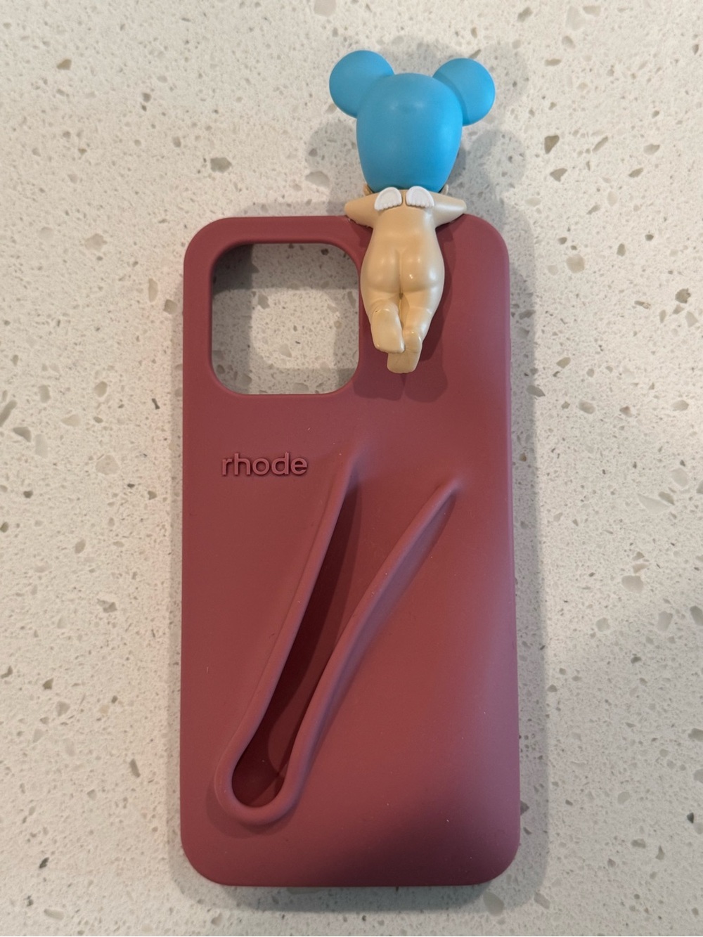 RHODE Dusty Rose Silicone Kids Phone Case with Blue Bear Charm
